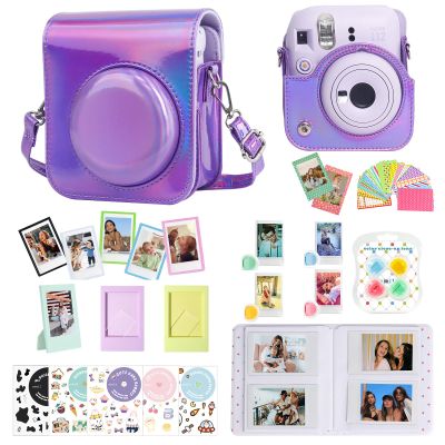 CAIYOULE Accessories for Fujifilm Instax Mini 12 Camera, Accessory Bundle Include PU Leather 12 Case, Mini Picture Album, Frames, DIY Stickers, Color Filter (No Camera) - Shiny Purple