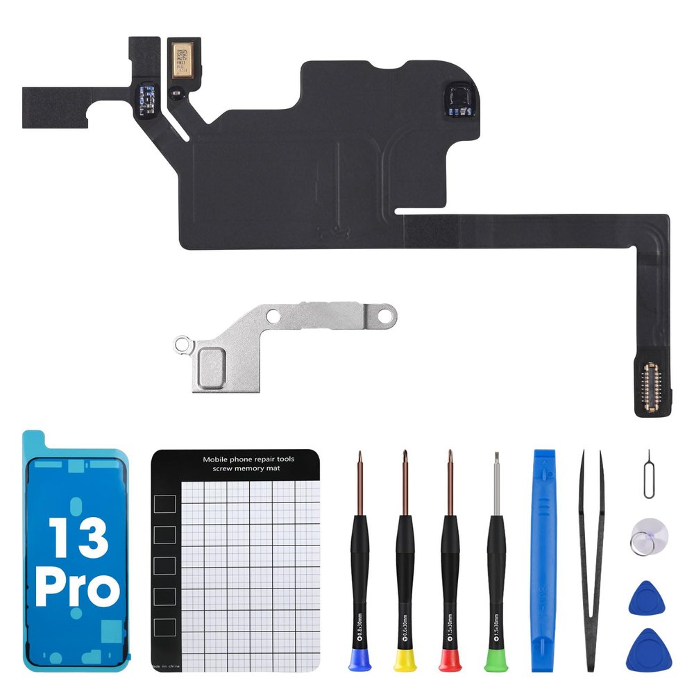 DGSCSMY for iPhone 13 Pro Earpiece Speaker Flex Cable Replacement Kit 13Pro OEM Fix Ear Speaker Connector Proximity Sensor with Repair Fix Tools Kit Waterproof Sticker A2636 A2638 A2639 A2640 A2483