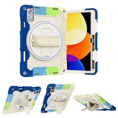 Case Cover Kids Case Compatible with Xiaomi Mi Pad 5 Pro 12.4 inch ,Multi-Angle Elastic Bracket+360 Adjustable Swivel Hand Strap Three-in-one Shatter-Resistant Shell, Drop-Proof,Shoulder Strap Tablet