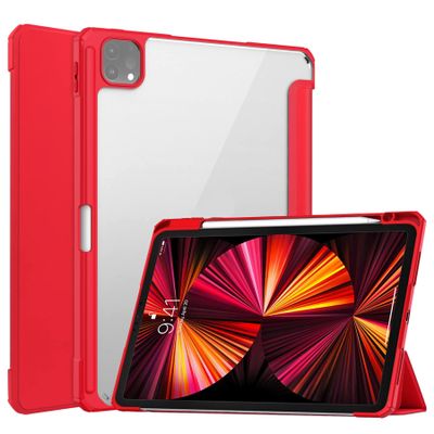 Case Cover Case Compatible with iPAD Pro 11 2022 11inch Tablet Case, TPU Slim Cover with Pencil Holder, Auto Wake/Sleep Smart Case with Clear Transparent Back Shell Back Tablet Cover ( Color : Vermelh