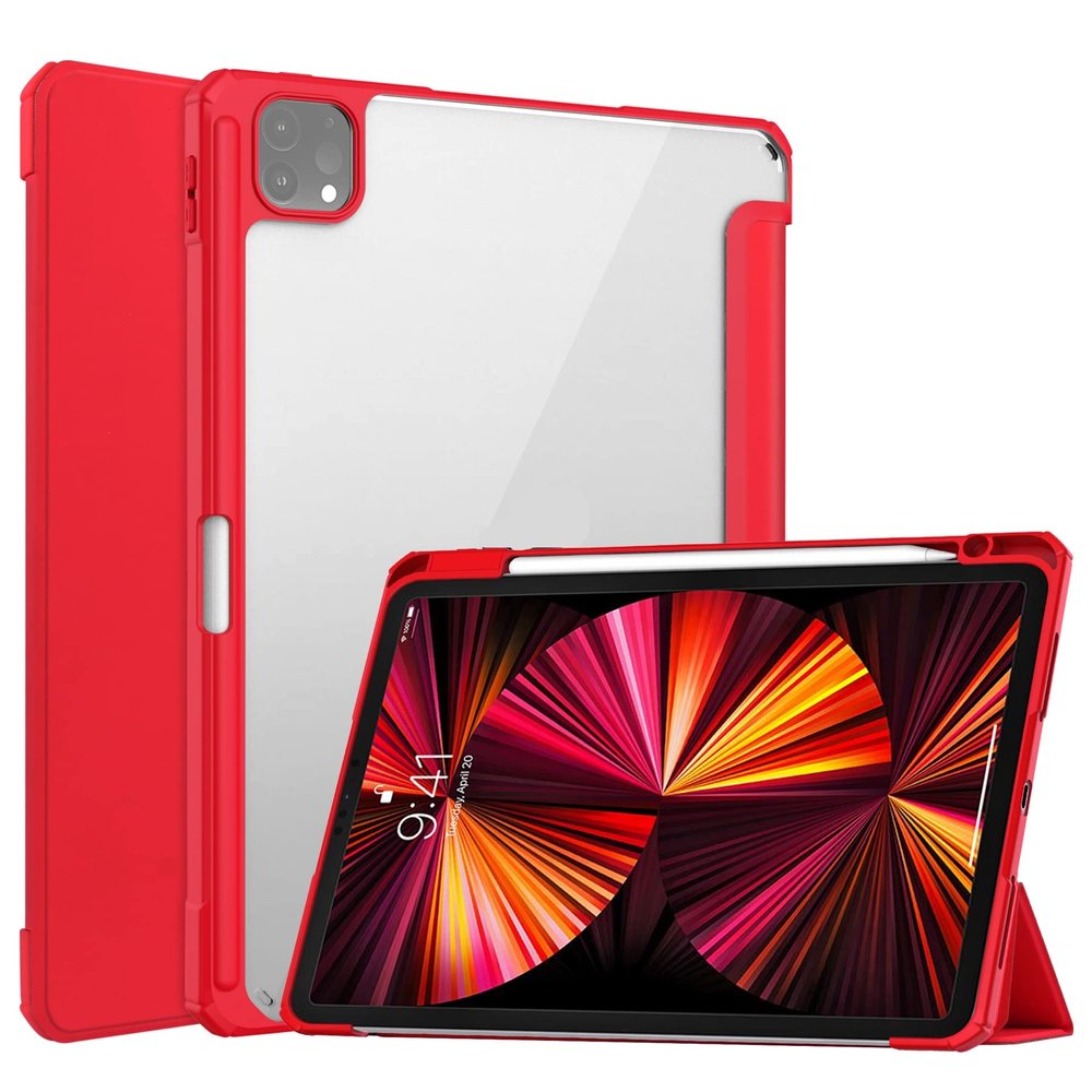 Case Cover Case Compatible with iPAD Pro 11 2022 11inch Tablet Case, TPU Slim Cover with Pencil Holder, Auto Wake/Sleep Smart Case with Clear Transparent Back Shell Back Tablet Cover ( Color : Vermelh