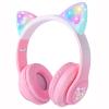 HOYJACY Cat Ear Kids Bluetooth Headphones for Girls Children Teens, LED Light Up Wireless/Wired Mode Foldable Stereo Girls Headphones with Built-in Mic for School Birthday Xmas Gift (Pink) view 1