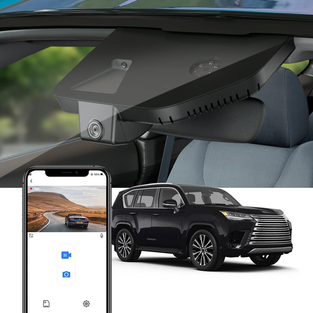 Fitcamx 4K Dash Cam Suitable for Lexus LX 600 2022-2024 F Sport Premium Ultra Luxury (HD2-60070), OEM Look, UHD 2160P Video, Loop Recording, Built-in WiFi & APP, G-Sensor, Plug & Play, 64GB Card