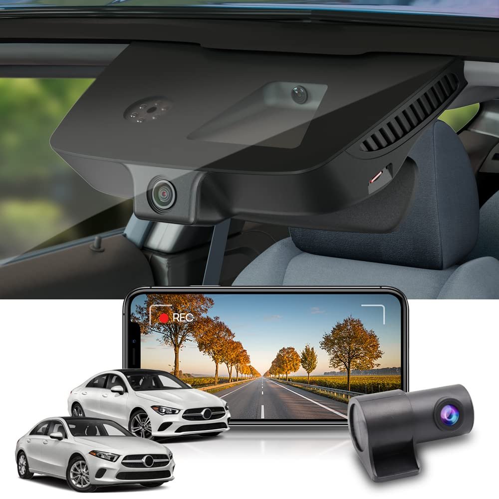 Fitcamx Front 2160P+Rear 1080P Dash Cam Adapts for Benz A Class A220 2019-2022 & CLA 250 2014-2023 (HD2-5818) W176 W177 C117 C118, OEM Look, Dual Loop Recording WiFi, G-Sensor, Easy to Use, 128GB Card