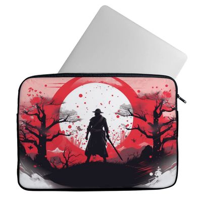 Samurai Warrior Mac Book Pro 14" Sleeve - Japanese Samurai Laptop Sleeve - Red Sunrise Mac Book Sleeve