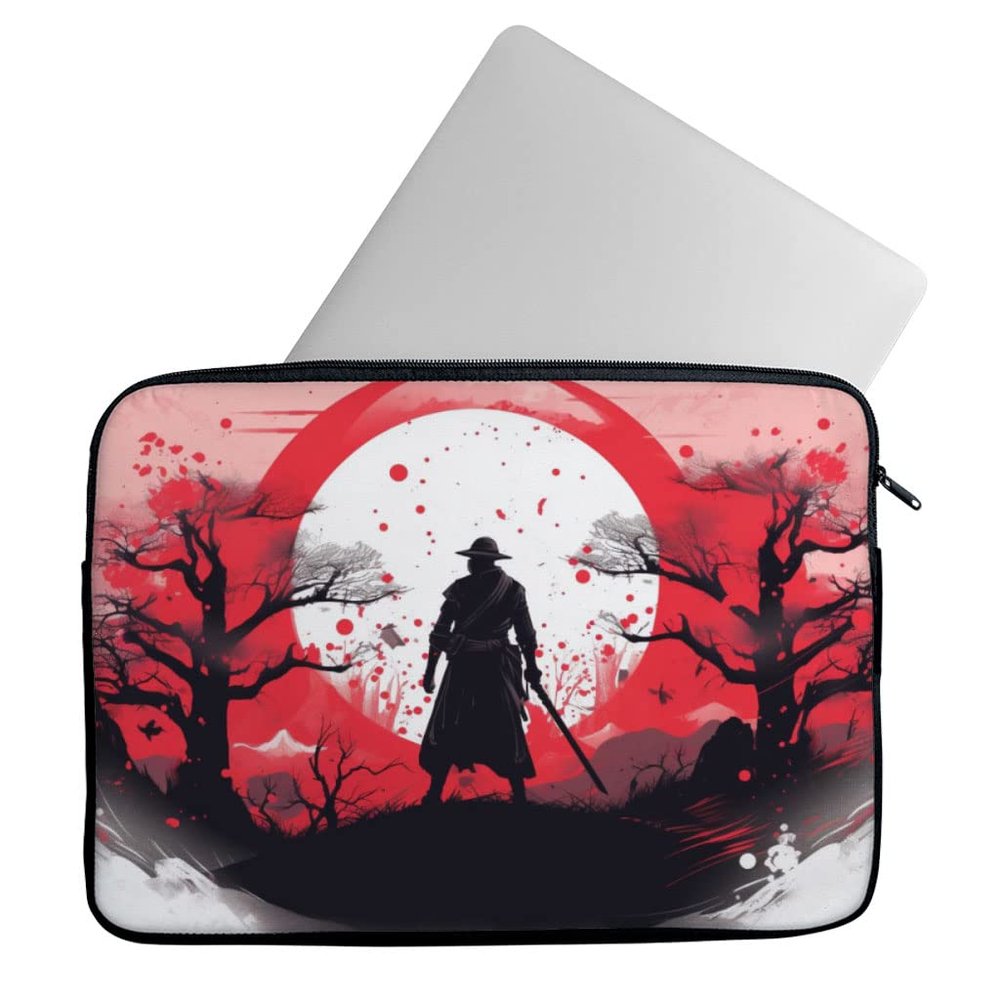 Samurai Warrior Mac Book Pro 14" Sleeve - Japanese Samurai Laptop Sleeve - Red Sunrise Mac Book Sleeve