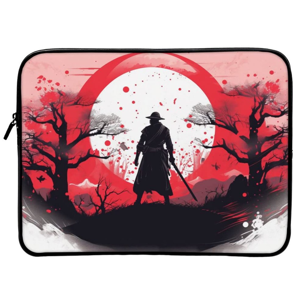 Samurai Warrior 16" Laptop Sleeve - Japanese Samurai Laptop Sleeve - Red Sunrise Laptop Sleeve with Zipper