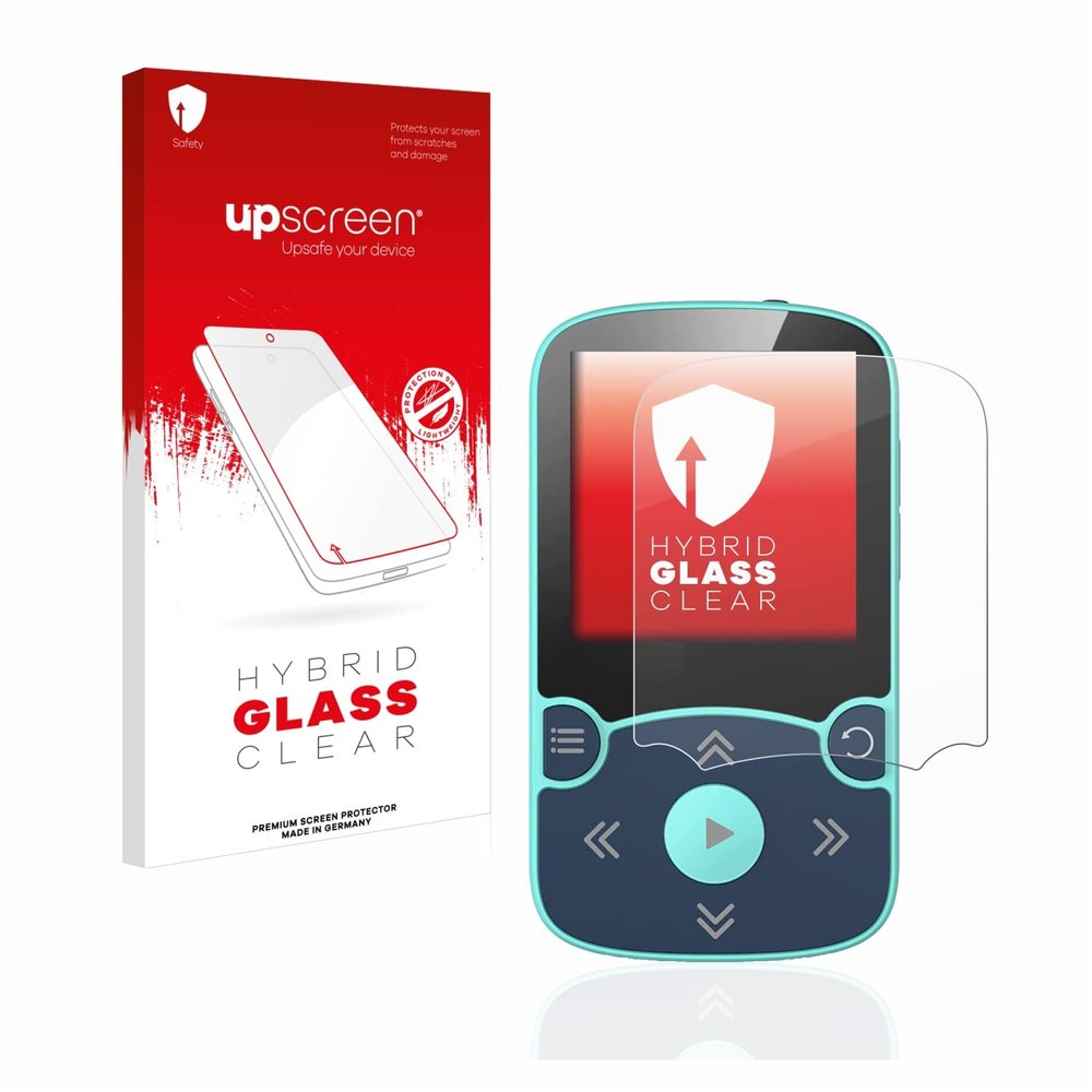 upscreen Screen Protector Film compatible with AGPtek A65X MP3 Player with clip - 9H Glass Protection, Extreme Scratch Resistant