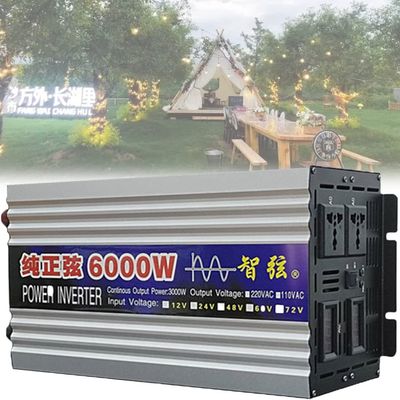 FAIRYT 1000W/2000W/3000W/4000W/5000W/6000W/8000W Pure Sine Wave Power Inverters 12V 24V 48V 60V DC to 110V 230V AC with 2 AC Outlets LCD Display for Home RV Solar System Car,6000W-12Vto110V