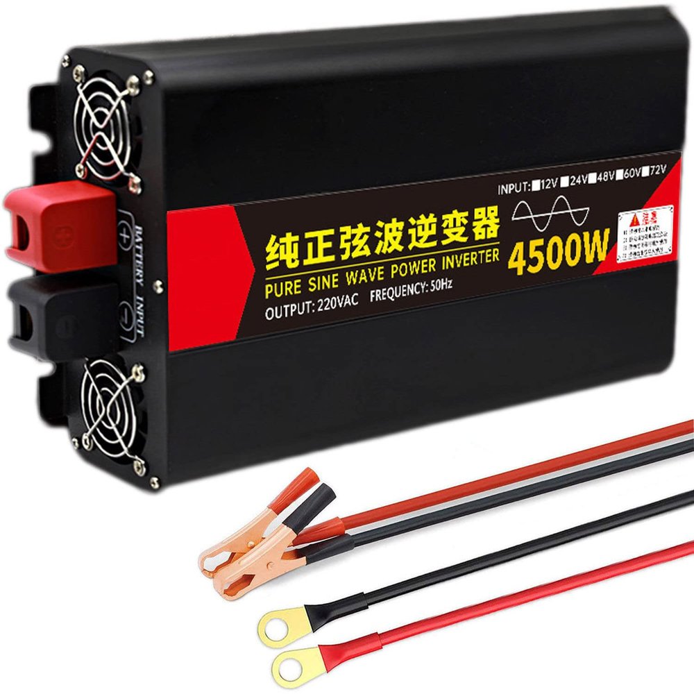FAIRYT 1600W/3000W/3500W/4500W/7000W/10000W Pure Sine Wave Power Inverter 12V/24V/48V/60V/72V DC to 110V/230V AC with AC Outlets LCD Display, for Home RV Truck Solar System,4500W-12Vto220V