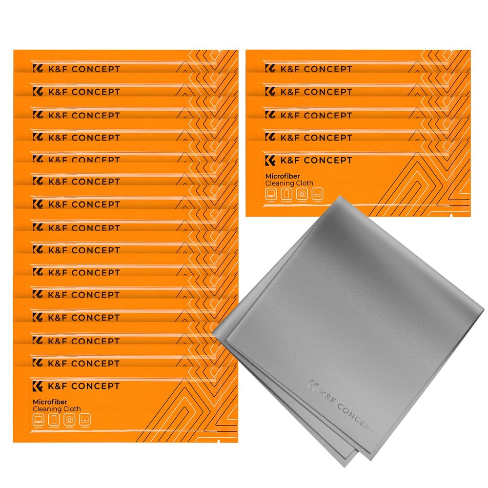 K&F Concept 20 Pack Microfiber Cleaning Cloths - Lens Cleaning Cloth for Cleaning Camera Lenses, Glasses, Screens, Cameras, Eyeglasses, LCD TV Screens, Tablets Washable