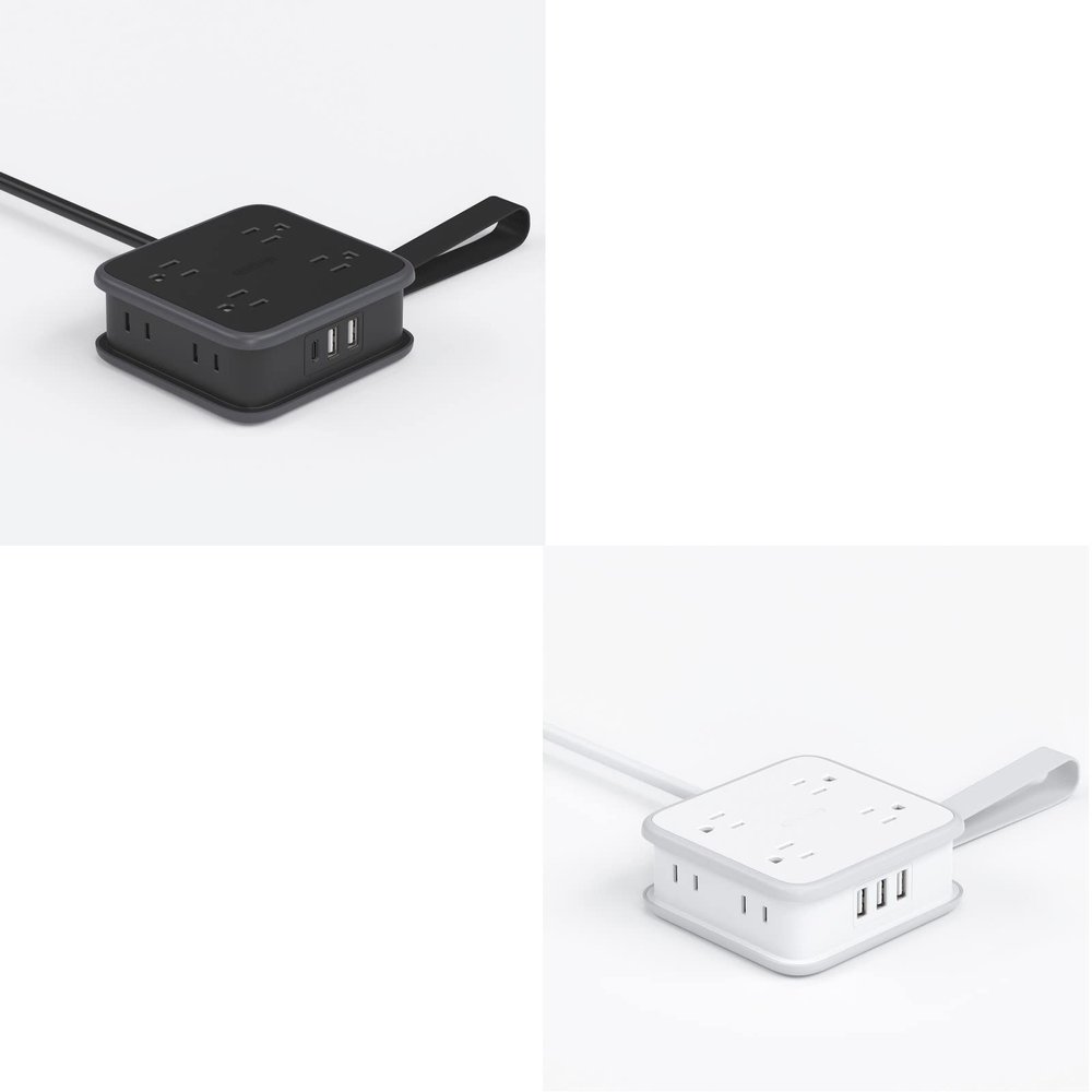 NTONPOWER Flat Plug Power Strip with USB C, 8 Widely Outlets with 3 USB (1 USB C), 5 ft Wrapped Around Extension Cord, 8 Widely Outlets and 3 USB Ports, Wall Mount, Overload Potection
