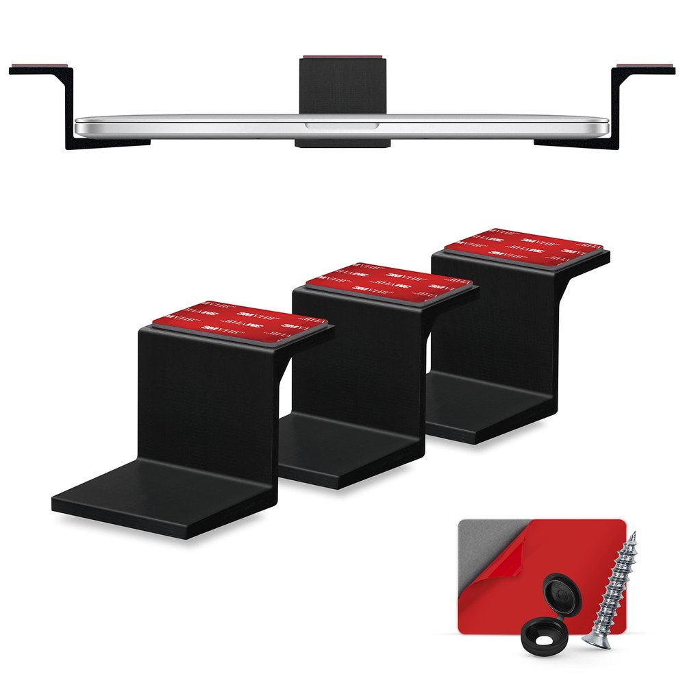 BRAINWAVZ Adhesive Under Desk Laptop Holder Mount, Upto 1.9 / 48mm Thick, for Laptops MacBook Routers Surface iPads Tablets & More, Screw-in & Stick-On