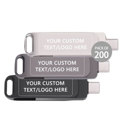 Paintechz Custom USB Type C Flash Drives 200 Pack Bulk, Personalized Logo or Text - as Company Gifts and Promotional Giveaways - 16GB