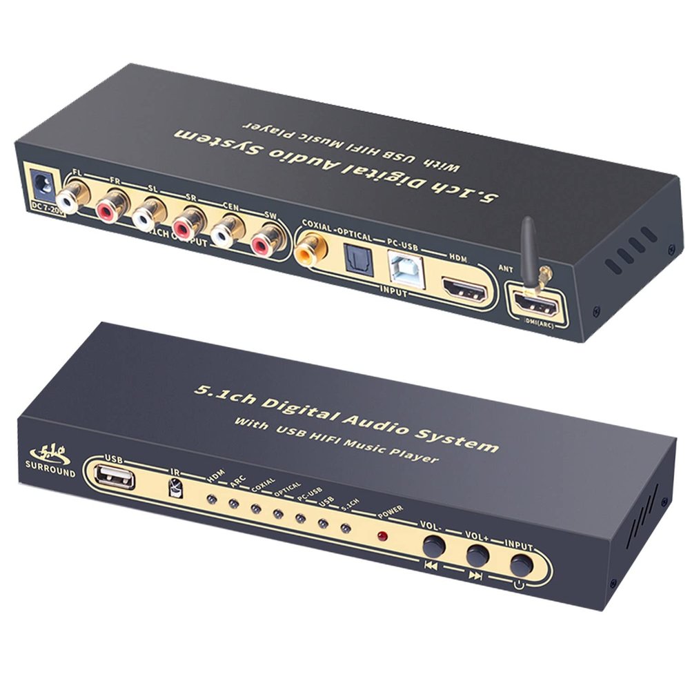 5.1CH Audio Converter Decoder DAC DTS AC3 FLAC APE 4K*2K HDMI to HDMI Extractor HD Dolby Atmos U-Disk HDMI Bluetooth 5.0 Fiber Optic ARC Coaxial Cable for Blu-ray Player PS Computer