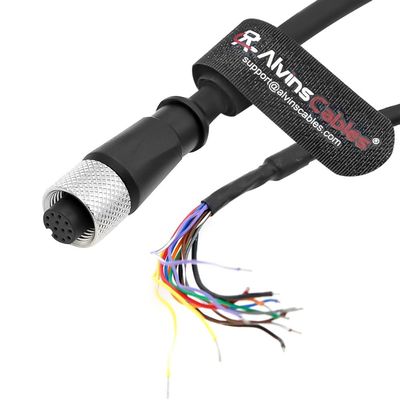 Alvin's Cables M12 A-Code 12 Pin Female to Open End Power I/O Cable for Cognex Industrial Camera, Industrial AutomationSensor Actuator, Control System, High-Flex Shielded Cable 6.6ft/2m
