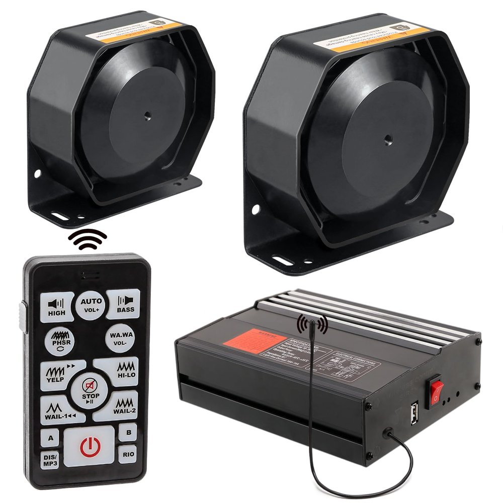 BooYu 12V 400W 20 Tones Police Warning Emergency Siren PA System [2 x Slim Speaker][Wireless Remote Handheld Microphone][2 x 10A Switches] for Firefighter Ambulance Vehicles Truck Car SUV ATV UTV