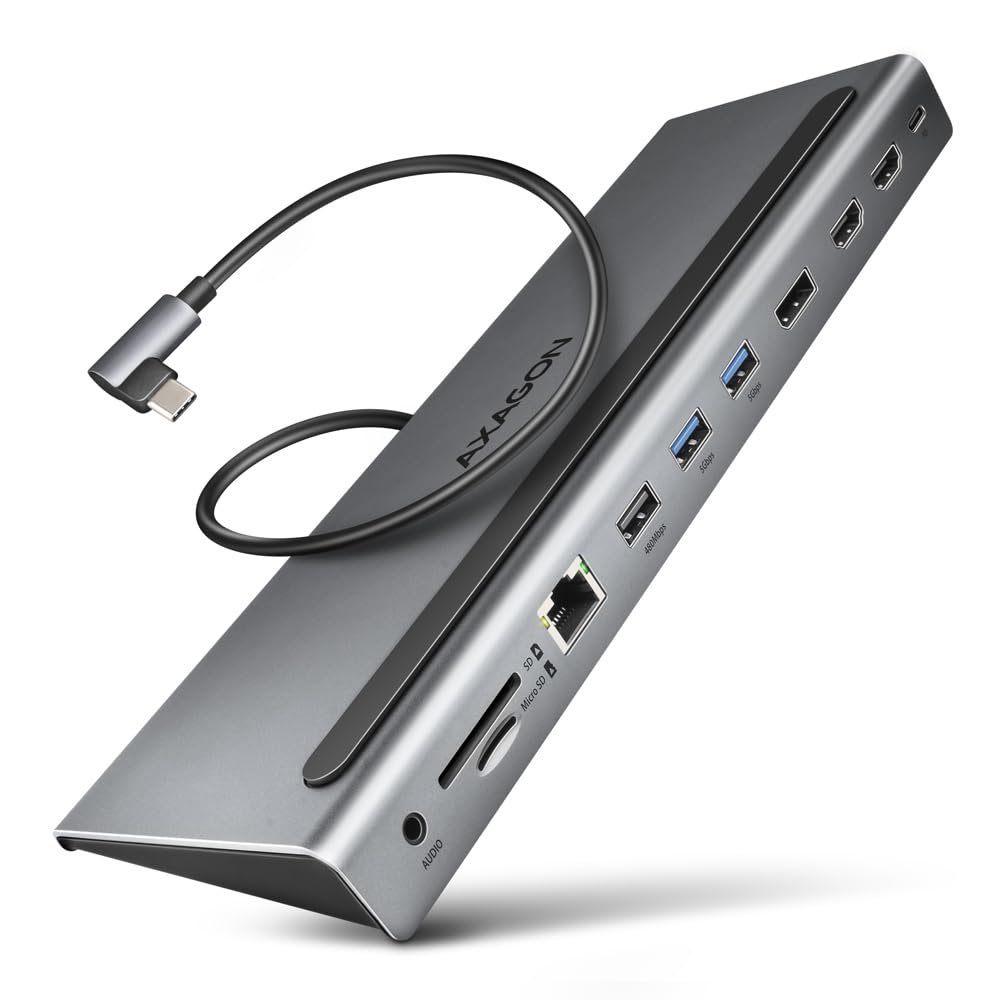 AXAGON HMC-4KX3 USB 3.2 Gen 1 hub w. DP + 2X HDMI + GLAN, PD, 3X USB-A Ports, Memory Card Reader and