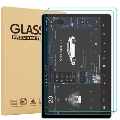 [2 Pack] EpicGadget Glass Screen Protector For Tesla Model 3, Model Y 15" Inch (2017-2023) Center Control Touchscreen Car Navigation - Anti Scratch 9H Hardness Tempered Glass Screen Protector