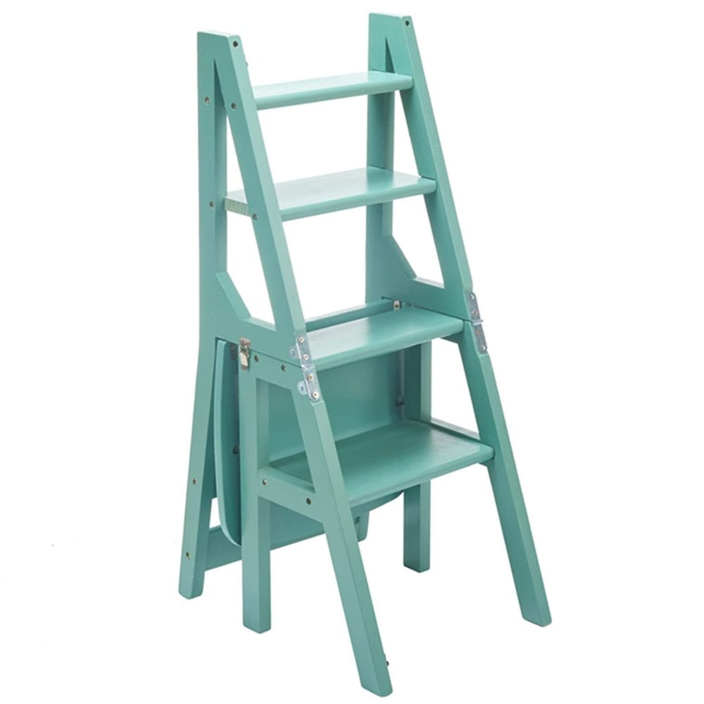 JIBIO Household Wooden Step Ladder Chair Multifunction 4 Step Ladder Stool Ladder Chairs, Conversion Foldable Library Step Ladder Chair for Kitchen and Office