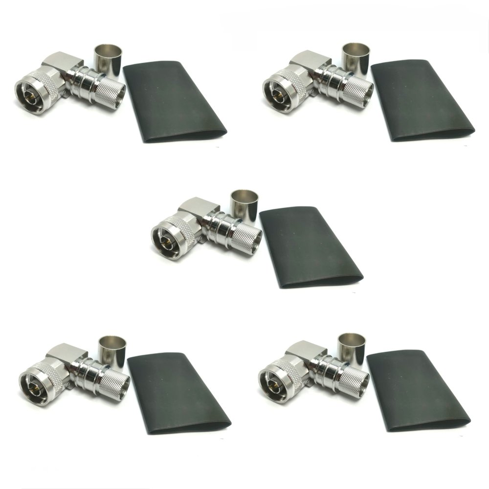 WORLDPEAK 5pcs Connector N Male Right Angle Plug Crimp Solderless Waterproof (EZ) Connectors for KMR600 Coaxial Cable