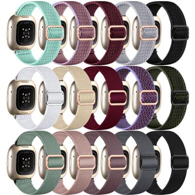 Adorve Compatible with Fitbit Versa 3/4 Bands, Sense/Sense 2 Bands for Women & Men, Adjustable Stretchy Sport Soft Nylon Solo Loop Replacement Straps