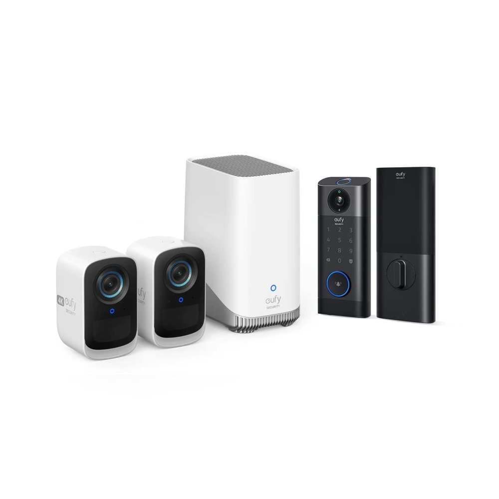 eufy Security 3-in-1 Keyless Entry Video Smart Lock & 2-Cam Kit, 4K Outdoor Security Camera, WiFi, Battery Powered, App & Voice Control, Expandable Local Storage up to 16TB