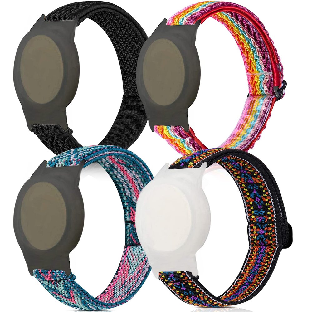 4 Pack Bands for Kids, Nylon Wristband for Anti Lost GPS Tracker Holder with Protective Case Watch Band for Children, Adjustable Yibcaiic Bracelet