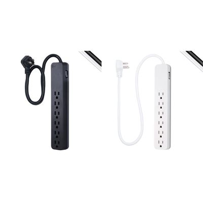 GE Pro 6-Outlet Surge Protector, 2 Ft Extension Cord, 620 Joules, Power Strip, Black, 45170 & GE Pro 6-Outlet Surge Protector, 2 Ft Extension Cord, 620 Joules, Power Strip, White, 40532