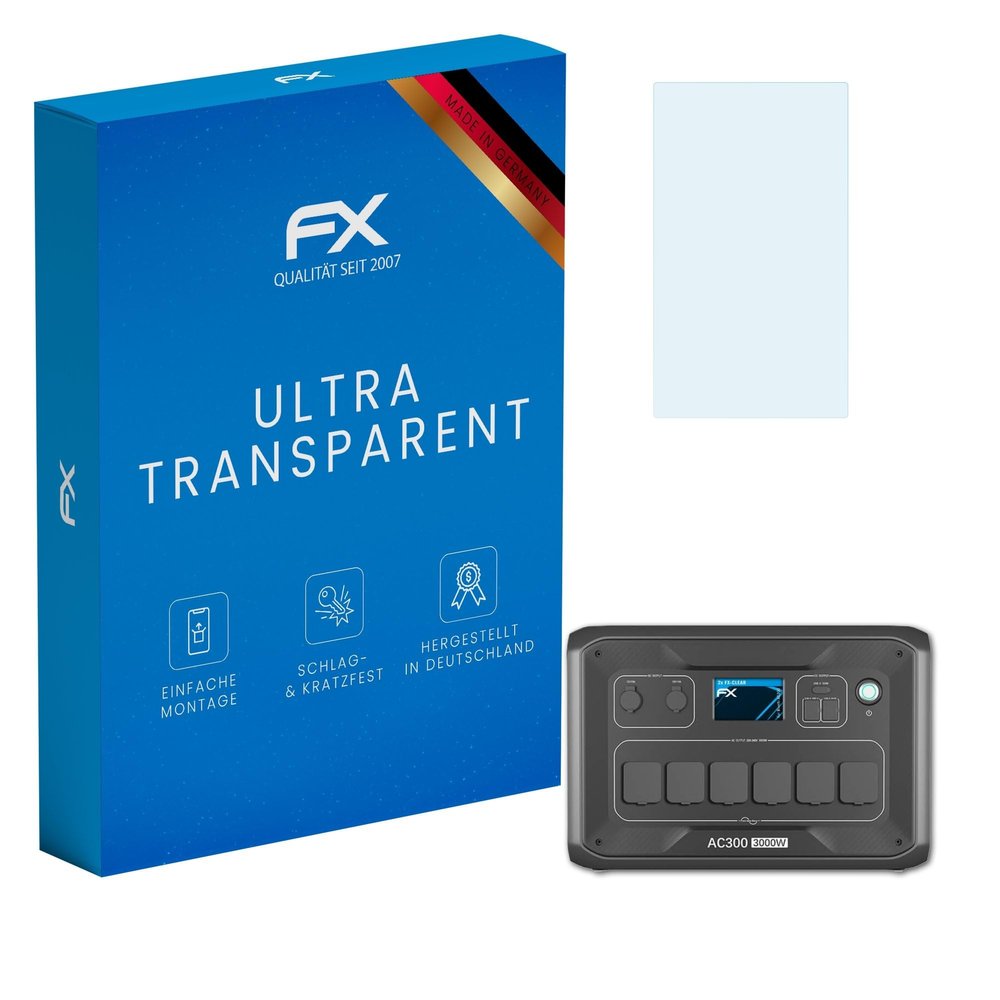 atFoliX Screen Protection Film compatible with Bluetti AC300 Screen Protector, ultra-clear FX Protective Film (2X)