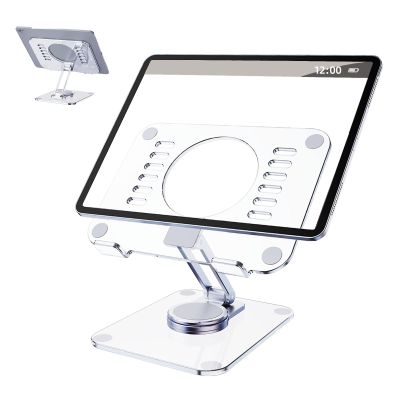 DOLOVIN 360 Rotating Acrylic Tablet Stand, Adjustable Desk Stand Foldable Clear Holder Stands Compatible for iPad Pro, Air, Mini, Kindle, Surface Pro, Galaxy Tab, Phone, 4-13",Clear