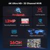 ONWOTE 6K 12MP 32 Channel NVR, Smart ACU Search, 4 SATA Support 40TB, Only Work with ONWOTE 12MP/ 4K 8MP/ 6MP/ 5MP PoE IP Cameras, 32CH Security Recorder Work with PoE Switch (No HDD Included) view 4