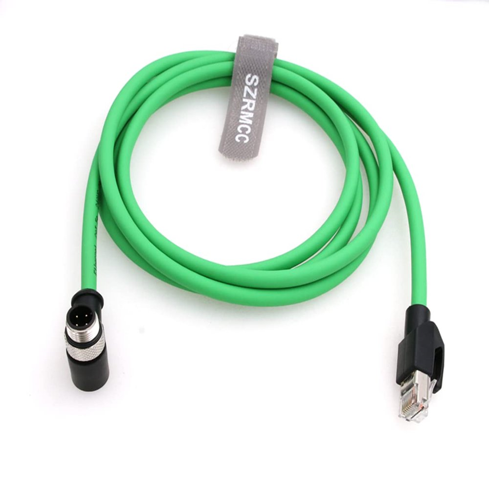 SZRMCC M12 Right Angle D-Code 4 Pin Male to RJ45 Connector Ethernet Cable High Flex Cat5e Shielded Waterproof Network Cable for Industrial Camera Sensor Green (2m)