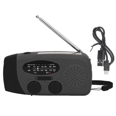 NDNCZDHC Hand Crank Solar Radio with LED Flashlight Portable FM AM WB USB Radio for Emergency Disaster Prevention(Black)