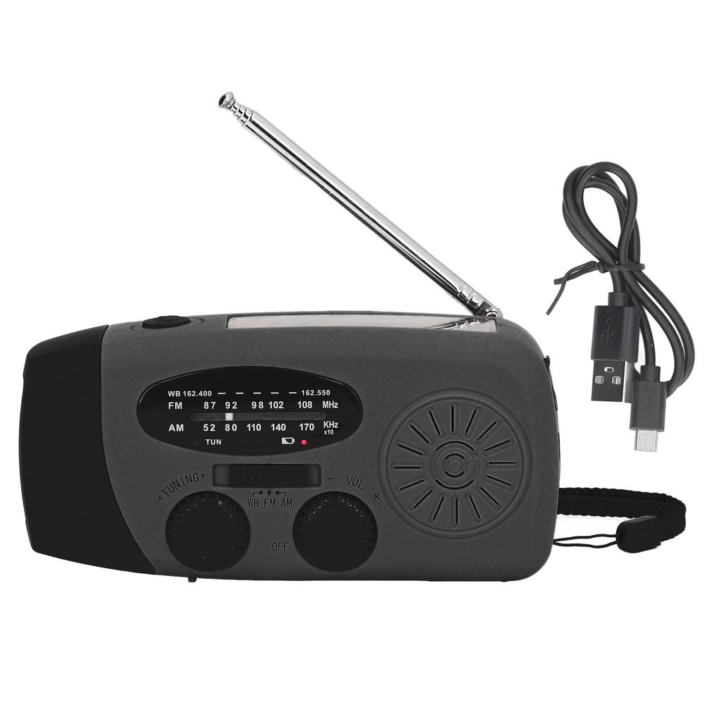 NDNCZDHC Hand Crank Solar Radio with LED Flashlight Portable FM AM WB USB Radio for Emergency Disaster Prevention(Black)