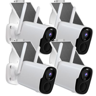 Rraycom Solar Camera Security Outdoor, Solar Powered WiFi System Surveillance Camera with 2K Color Night Vision, 2 Way Talk, Spotlight & Siren, Compatible with Alexa, BW4PLUS-SP, BW4P-SP-W-4PC
