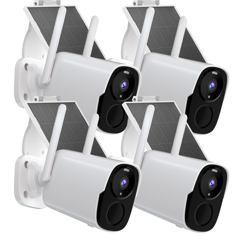 Rraycom Solar Camera Security Outdoor, Solar Powered WiFi System Surveillance Camera with 2K Color Night Vision, 2 Way Talk, Spotlight & Siren, Compatible with Alexa, BW4PLUS-SP, BW4P-SP-W-4PC