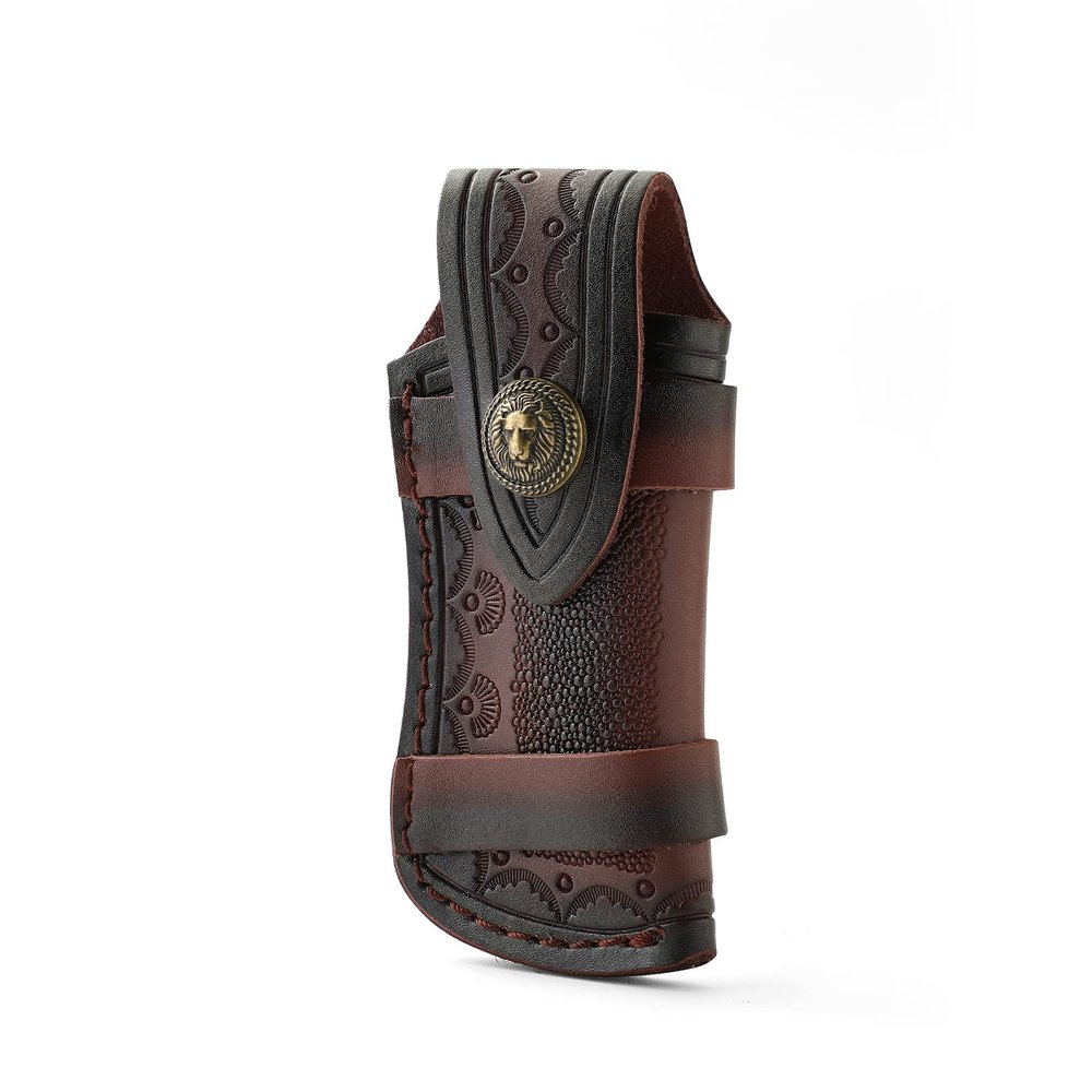 DirectNine Basics Leather Folding Knife Pouch with 4" Folding Knife Holster and Belt Ring