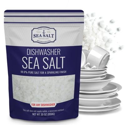 Dishwasher Salt, Natural Water Softener, Food Grade Coarse Sea Salt Compatible with Miele, Thermador, Whirlpool, & Bosch Dishwasher, 30 oz Bag