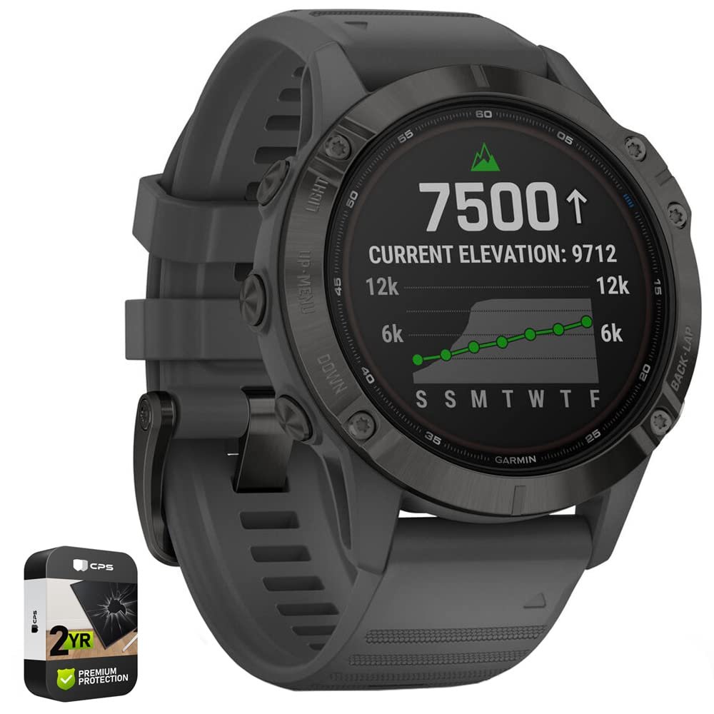 Garmin 010-02410-10 Fenix 6 Pro Solar Multisport GPS Smartwatch Black with Slate Gray Band Bundle with Premium 2 YR CPS Enhanced Protection Pack (Renewed)