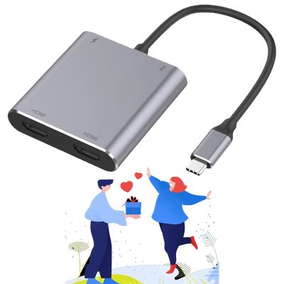 4 in 1 USB C to Dual HDMI Adapter with 2 HDMI/USB3.0 /PD Charging,4K@60Hz Portable Dual Screen Display USB-C Docking Station for Windows, MacOS