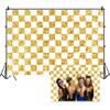 DORCEV 10x8ft White and Gold Checkers Banner Backdrop Chess Board Theme Checkerboard Grid Background for Photography Racing Checker Texture Cosplay Party Kids Birthday Party Supplies Studio Props view 1