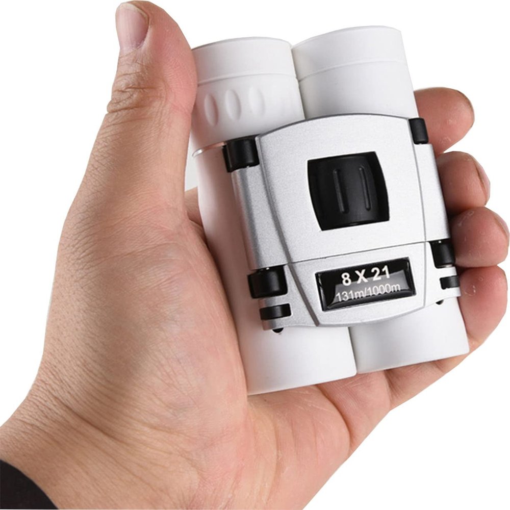 8x21 Compact Binoculars for Adults Teens, Mini Small Full Optical Binoculars for Bird Watching Opera Hiking Hunting Travel Concert (White)