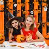 Black Orange Tinsel Backdrop Foil Fringe Curtains, 2 Pack Party Decor view 3