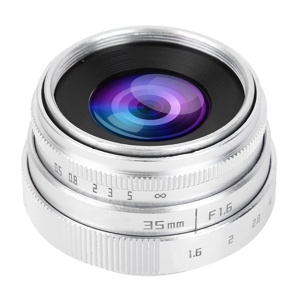 Camera Lens 35mm F1.6 CCTV C Mount Manual Focus Large Aperture Lens for M4/3 Fx Lens Moun Art and Beauty Photography (Silver)