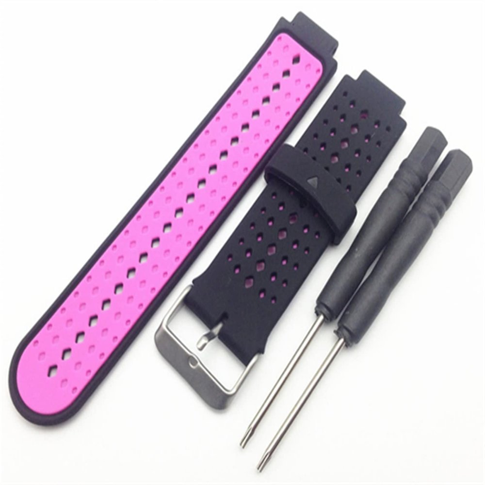 AEMALL Soft Silicone Watch Strap Replacement Wrist Watch Band For Garmin Forerunner 220/230/235/620/630 Watchband With Tools (Color : Black pink)