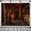 BELECO 7x5ft Fabric Medieval Tavern Inn Bar Backdrop for Photography Ancient Wooden Interior Counter Stools Fireplace Buring Fire Background for Party Decorations Photo Booth Studio Props view 2