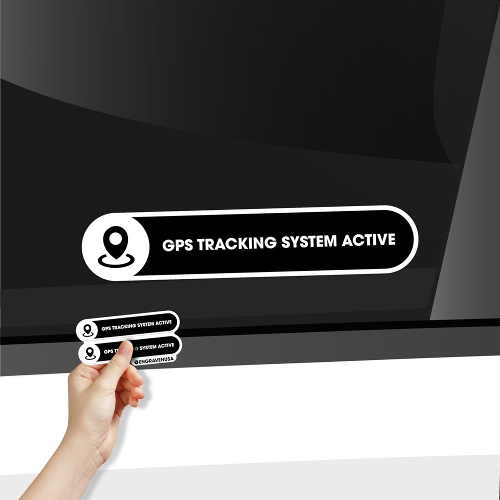 Small 2 Pack GPS Tracking System Stickers | GPS Active Sign for Cars | Car Window Sticker Sign | Glossy 5x1 Inches Waterproof Decal | Tracking System in Use | Anti Theft Security Sticker (Small)