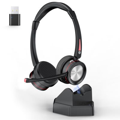 Yexatel Wireless Bluetooth Headset with Mic for PC & Work - Office Headset Noise Cancelling, 40H Talk Time, USB Dongle, Compatible with Teams/Zoom/3CX-Y890BTD Black