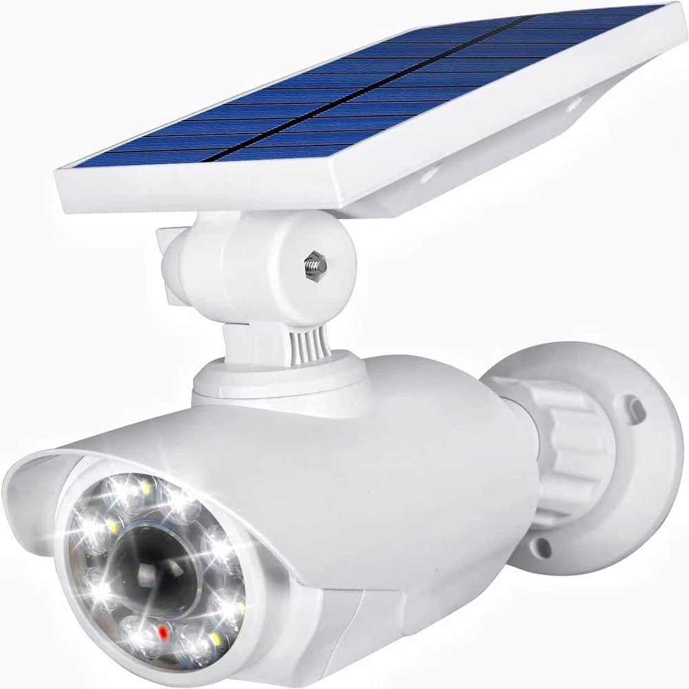 JIAXIZ Solar Security Outdoor Motion Sensor, Dummy Camera IP66 Waterproof, Solar Powered Security Light for Yard Garden Garage Illumination and Protection White